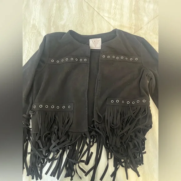 Black Fringe Blazer with Open Front - Picture 2 of 5